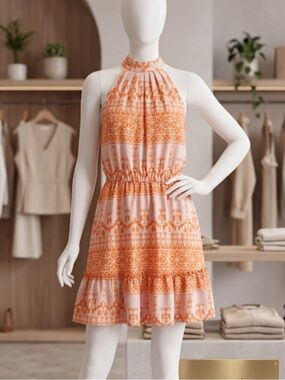 Victoria's Secret Orange and Blush Halter Mini Dress